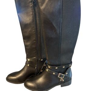 Thalia Sodi Riding Boots Womens 7.5 Black Vallie Knee High Studded Buckle Zip
